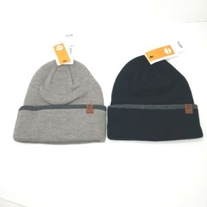 Timberland Unisex Stretch Midweight Knit Cuffed Beanie Hats x 2 Bundle NWT